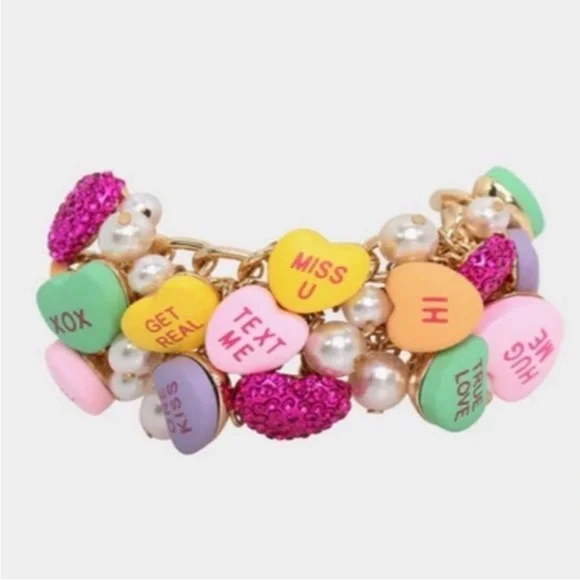 BETSEY JOHNSON SET Valentine Conversation Heart Necklace Bracelet & Earrings NWT